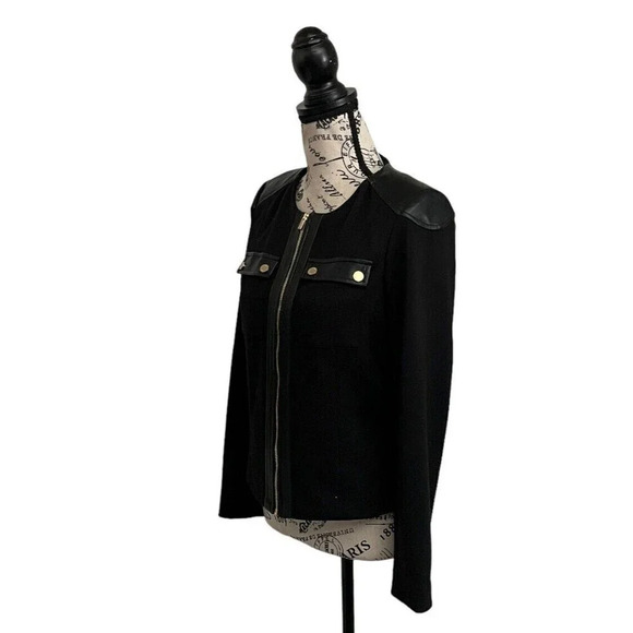 Calvin Klein Womens Black Full Zip Ponte Knit Stretch Lightweight Jacket 8P - Picture 2 of 12